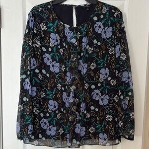 Banana Republic Black and Blue Long Sleeve Buttoned Blouse